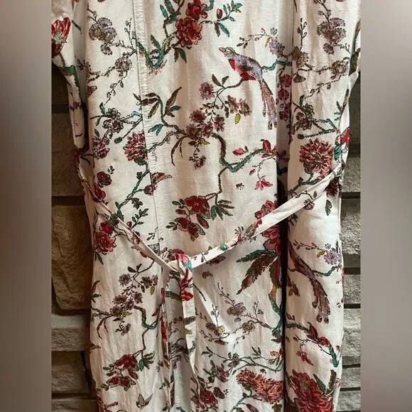Anthropologie Pilcro Ruffle-Collar Buttondown Dress Cream Floral Boho Size 12